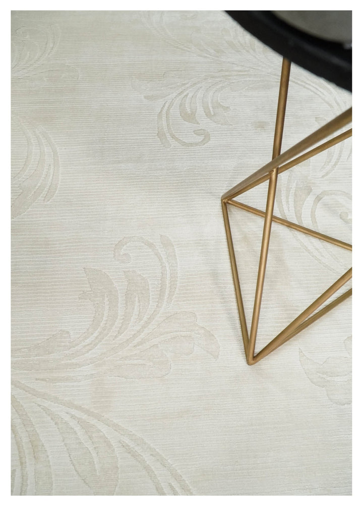 Hand Woven and Carved Silver and Ivory Floral Art Silk Rug | KNT5 - The Rug Decor
