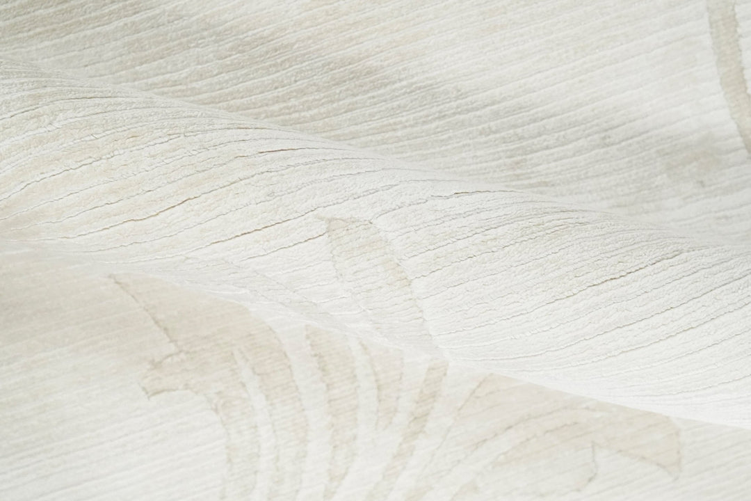 Hand Woven and Carved Silver and Ivory Floral Art Silk Rug | KNT5 - The Rug Decor