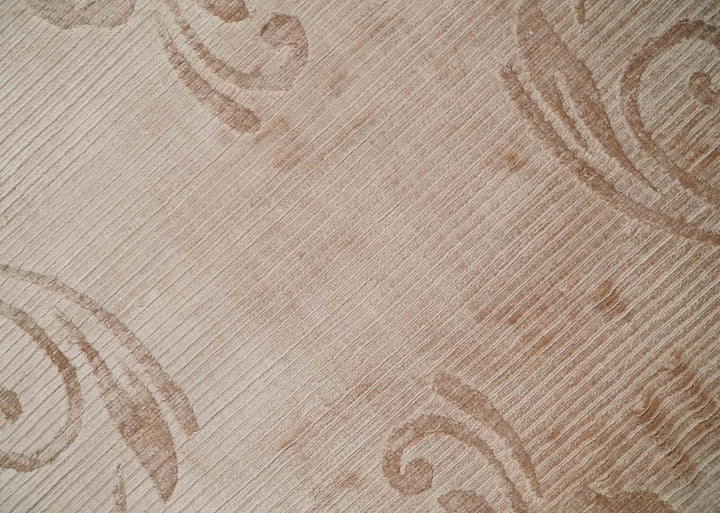 Hand Woven and Carved Silver and Peach Floral Art Silk Rug | KNT12 - The Rug Decor