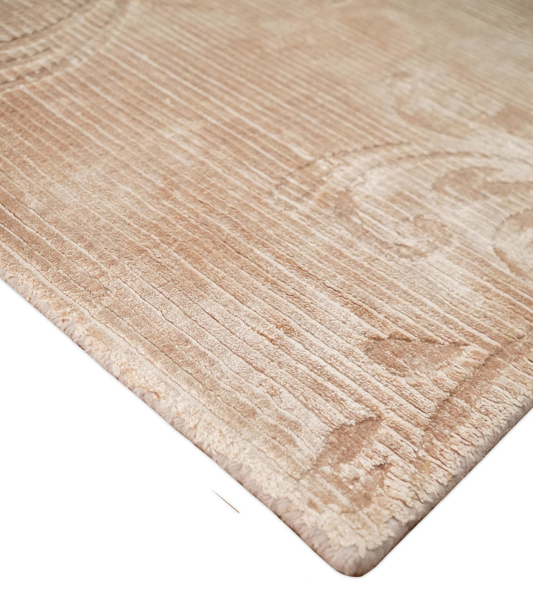 Hand Woven and Carved Silver and Peach Floral Art Silk Rug | KNT12 - The Rug Decor