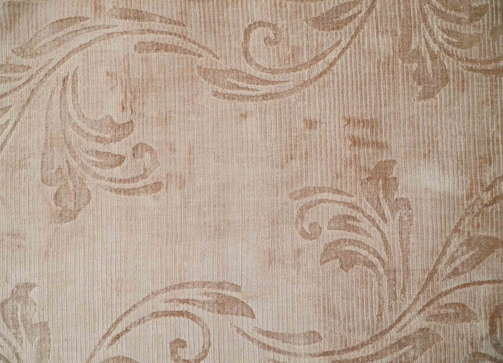 Hand Woven and Carved Silver and Peach Floral Art Silk Rug | KNT12 - The Rug Decor