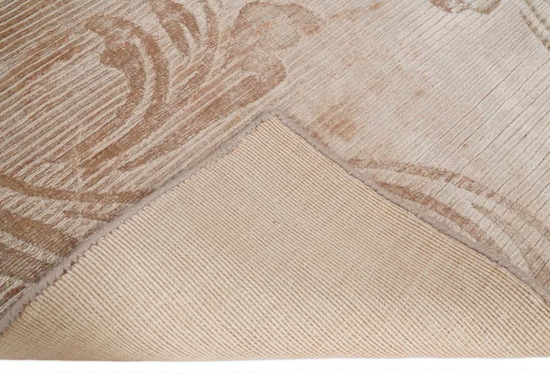 Hand Woven and Carved Silver and Peach Floral Art Silk Rug | KNT12 - The Rug Decor