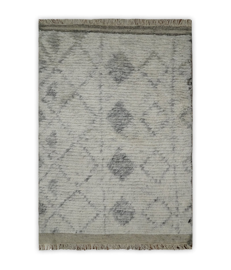 Hand Woven Beige and Gray 2x3 Trellis Moroccan Rug Made with Fine Wool | TRDCP79723 - The Rug Decor