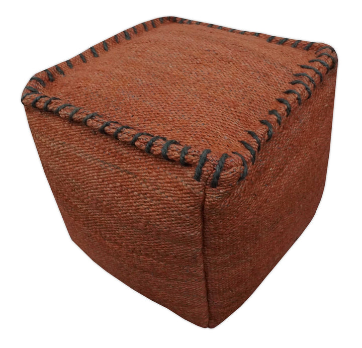 Hand Woven Boho Farmhouse Rust and Gray Jute Pouf ottoman | TRD129P - The Rug Decor