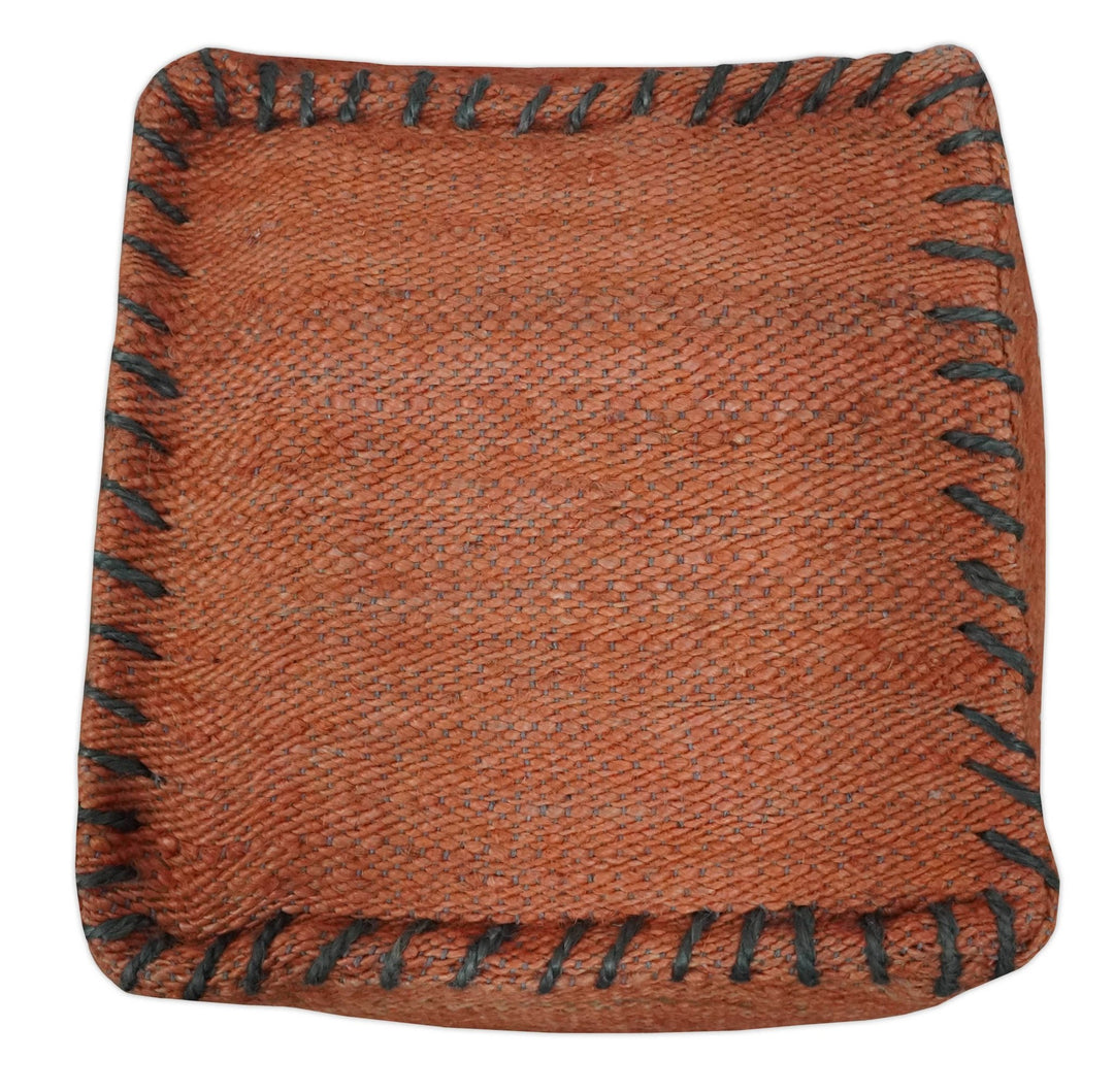 Hand Woven Boho Farmhouse Rust and Gray Jute Pouf ottoman | TRD129P - The Rug Decor