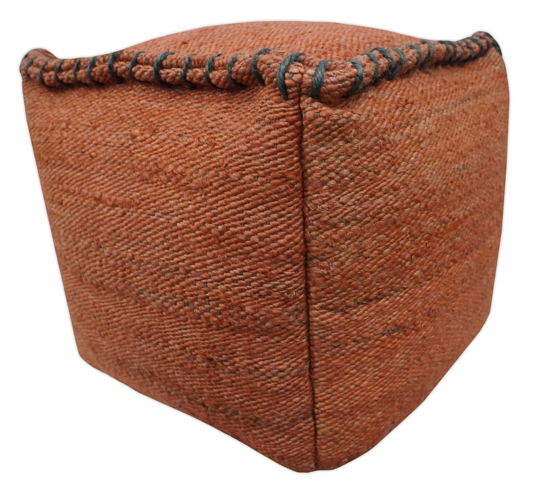 Hand Woven Boho Farmhouse Rust and Gray Jute Pouf ottoman | TRD129P - The Rug Decor