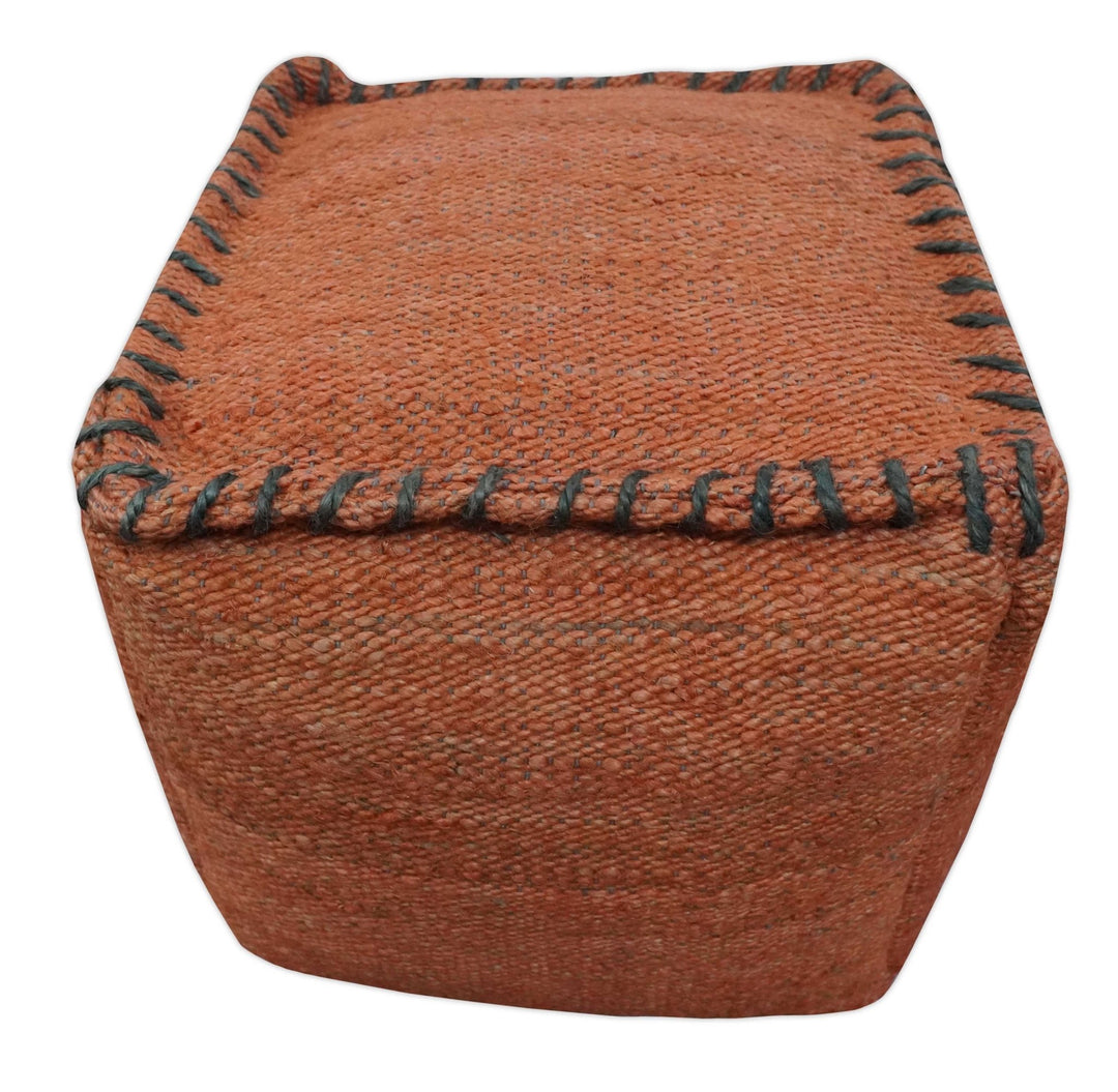 Hand Woven Boho Farmhouse Rust and Gray Jute Pouf ottoman | TRD129P - The Rug Decor