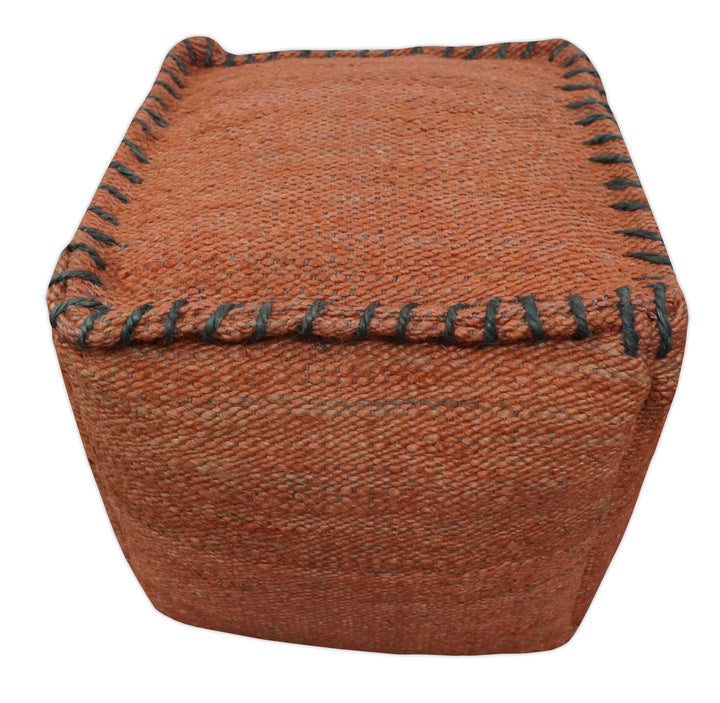 Hand Woven Boho Farmhouse Rust and Gray Jute Pouf ottoman | TRD129P - The Rug Decor