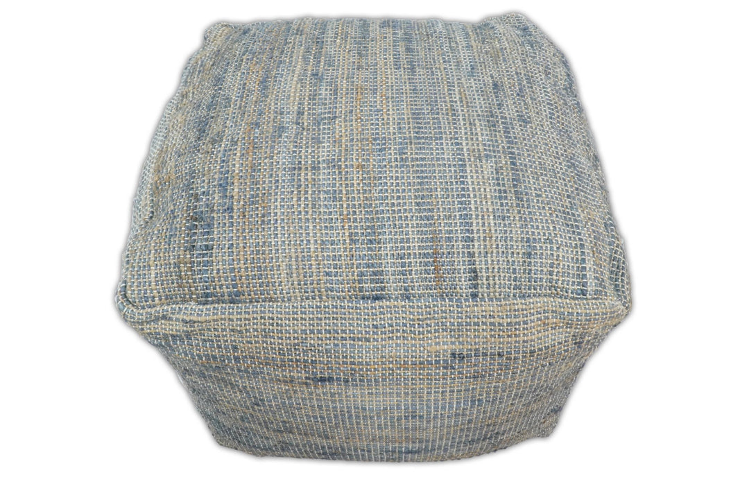 Hand Woven Boho Natural Large Blue and Brown Jute Pouf | TRD124P - The Rug Decor