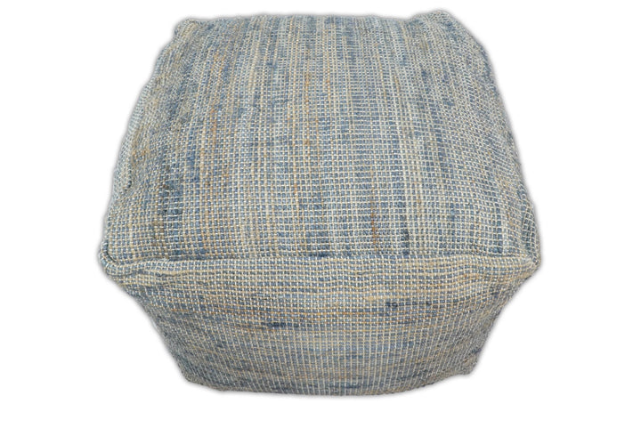 Hand Woven Boho Natural Large Blue and Brown Jute Pouf | TRD124P - The Rug Decor