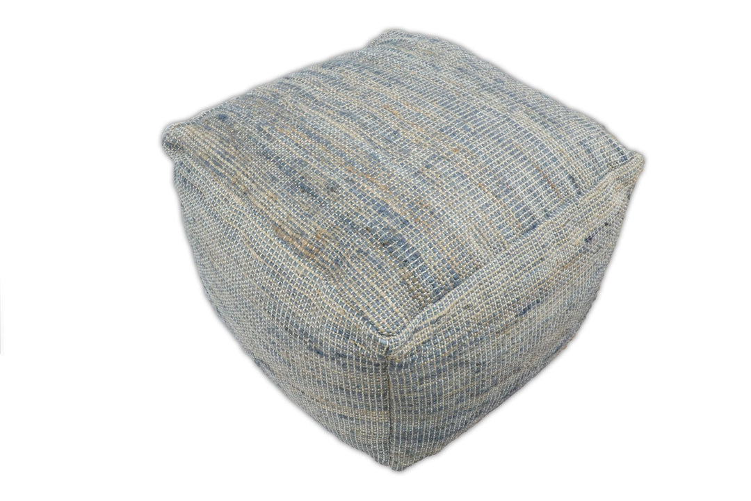 Hand Woven Boho Natural Large Blue and Brown Jute Pouf | TRD124P - The Rug Decor