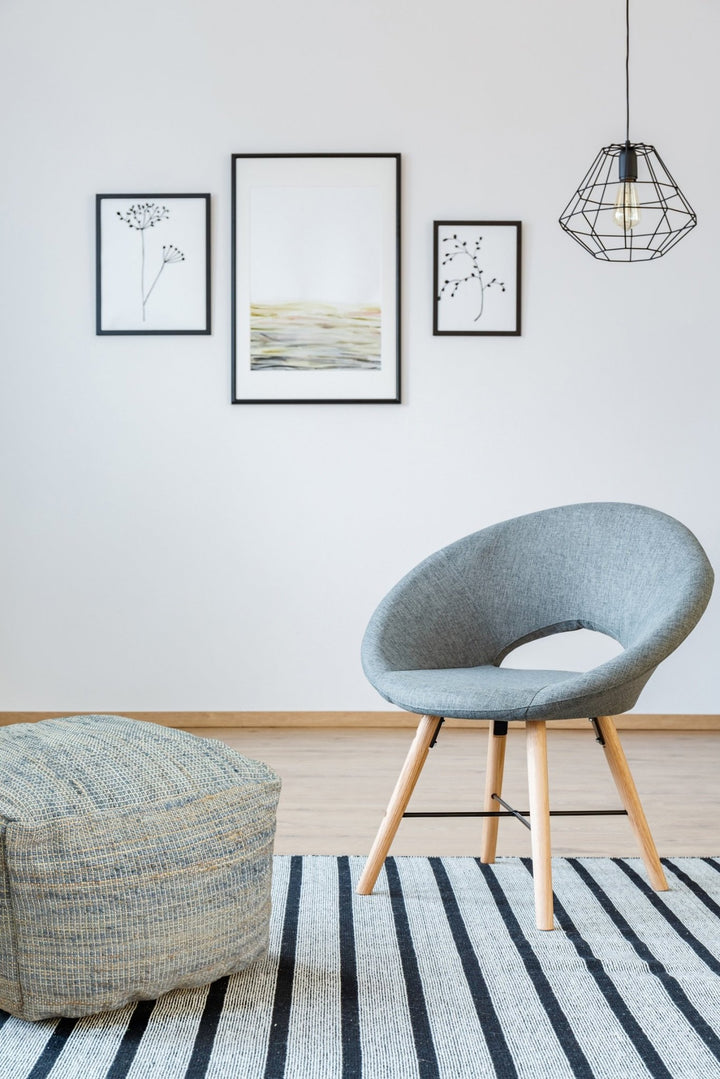 Hand Woven Boho Natural Large Blue and Brown Jute Pouf | TRD124P - The Rug Decor