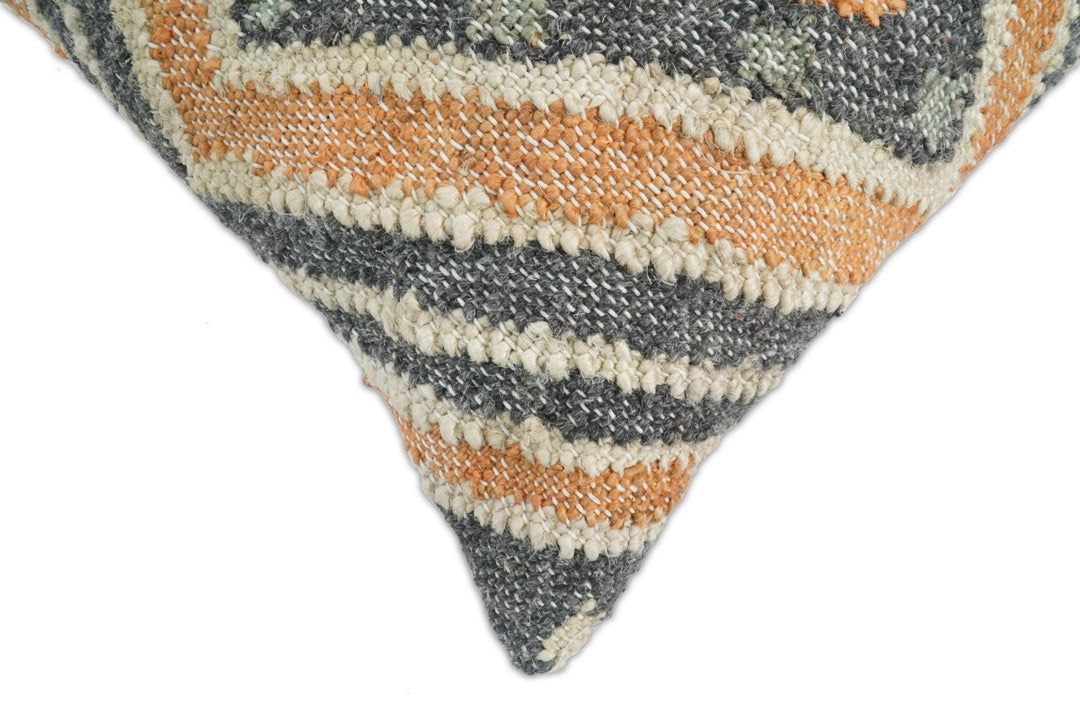 Hand Woven Boho Rust and Charcoal Jute and Wool Tribal Accent Pillow, Cushion | PL11 - The Rug Decor