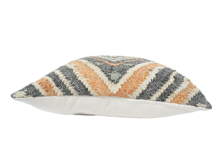 Hand Woven Boho Rust and Charcoal Jute and Wool Tribal Accent Pillow, Cushion | PL11 - The Rug Decor