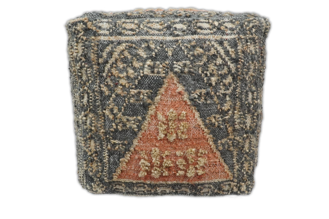Hand Woven Boho Tribal Large Charcoal Jute and Wool Pouf | TRD119P - The Rug Decor