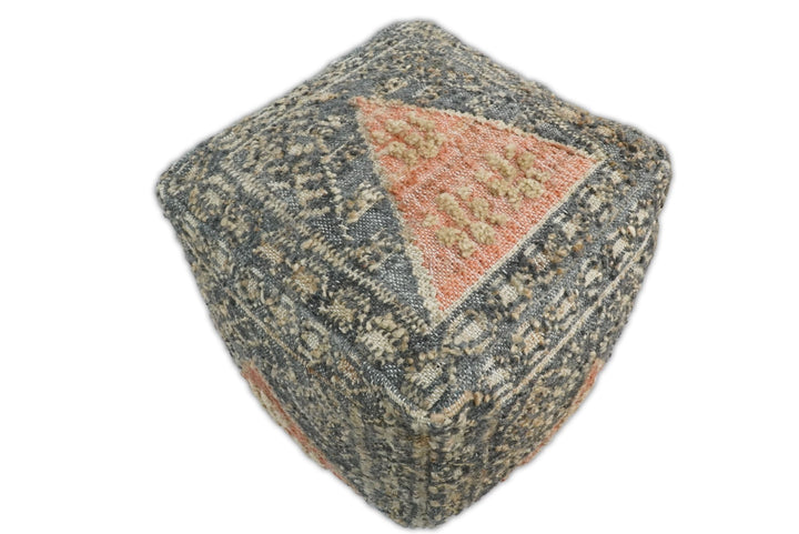 Hand Woven Boho Tribal Large Charcoal Jute and Wool Pouf | TRD119P - The Rug Decor