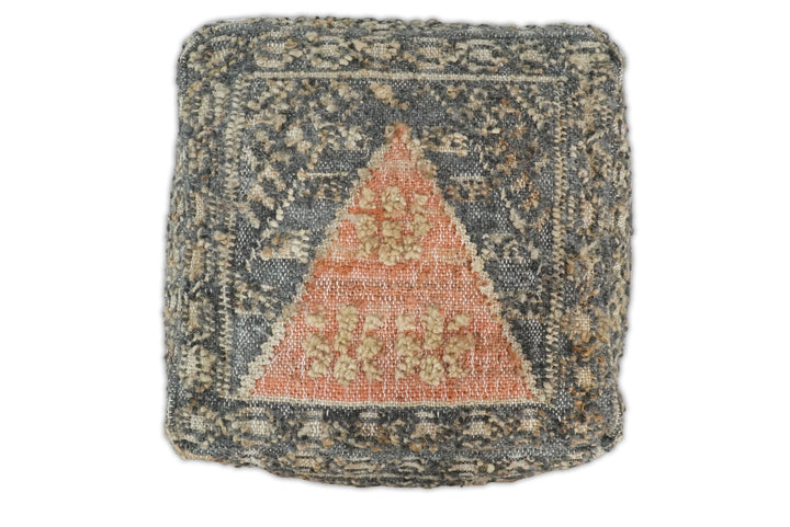 Hand Woven Boho Tribal Large Charcoal Jute and Wool Pouf | TRD119P - The Rug Decor