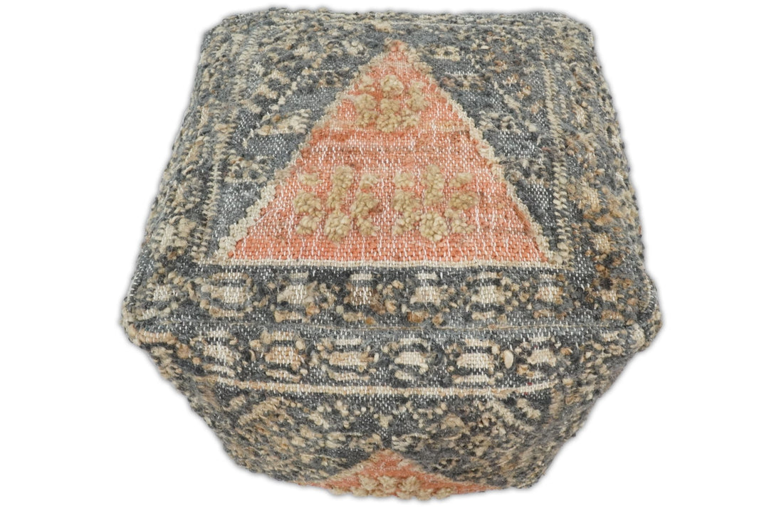 Hand Woven Boho Tribal Large Charcoal Jute and Wool Pouf | TRD119P - The Rug Decor