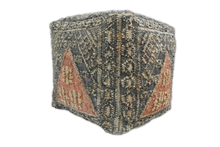 Hand Woven Boho Tribal Large Charcoal Jute and Wool Pouf | TRD119P - The Rug Decor