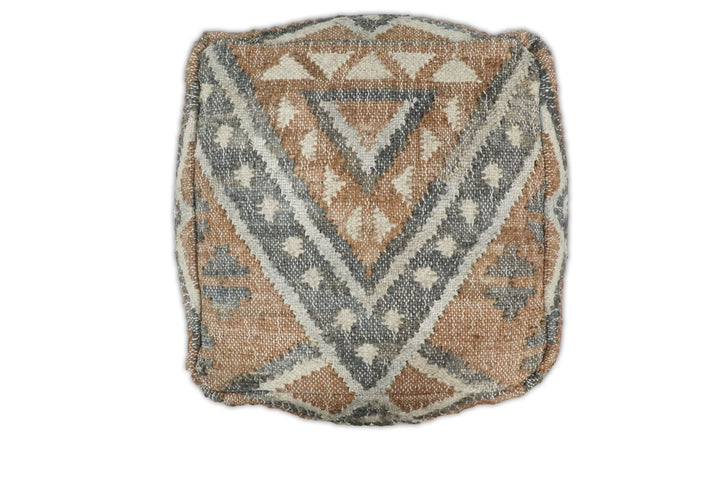 Hand Woven Boho Tribal Large Gray and Brown Jute and Wool Pouf | TRD118P - The Rug Decor