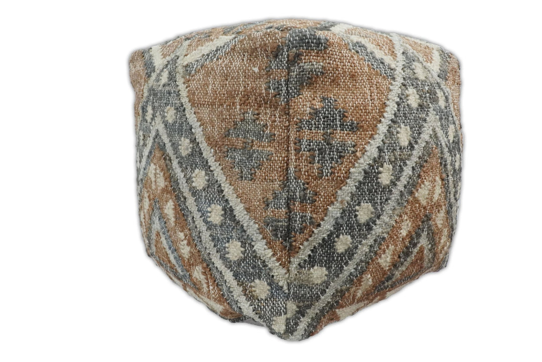 Hand Woven Boho Tribal Large Gray and Brown Jute and Wool Pouf | TRD118P - The Rug Decor