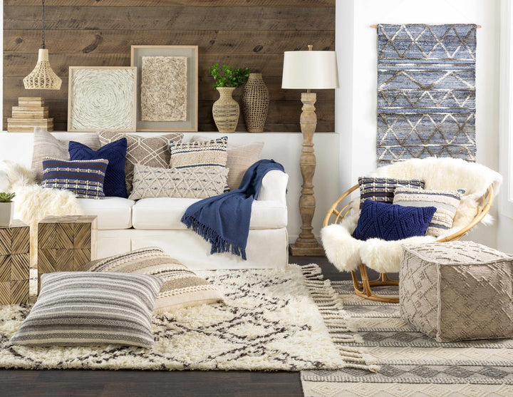 Hand Woven Contemporary Beige and Gray Bohemian Style Carved Design Wool Area Rug - The Rug Decor