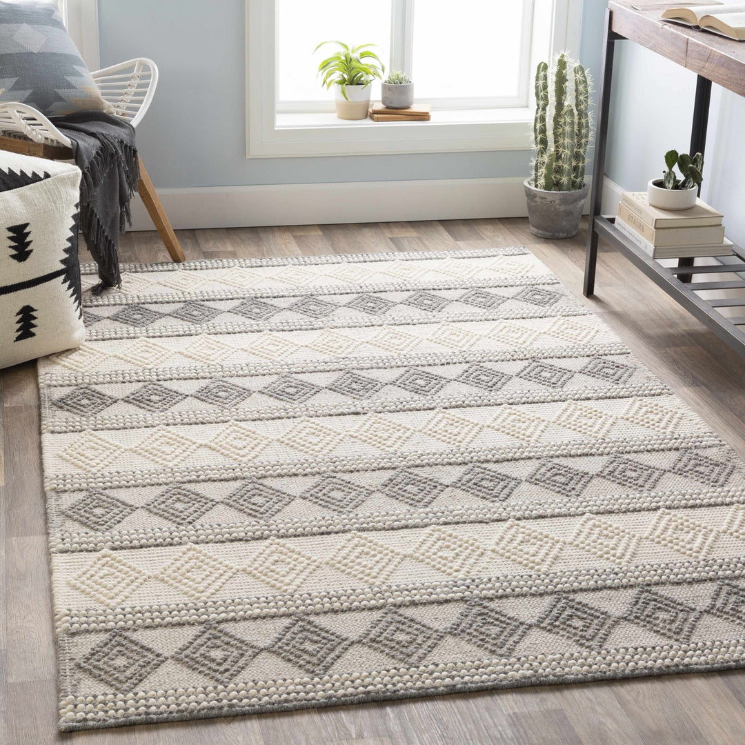 Hand Woven Contemporary Beige and Gray Bohemian Style Carved Design Wool Area Rug - The Rug Decor