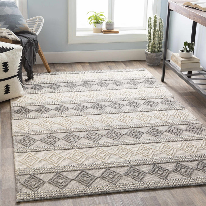 Hand Woven Contemporary Beige and Gray Bohemian Style Carved Design Wool Area Rug - The Rug Decor