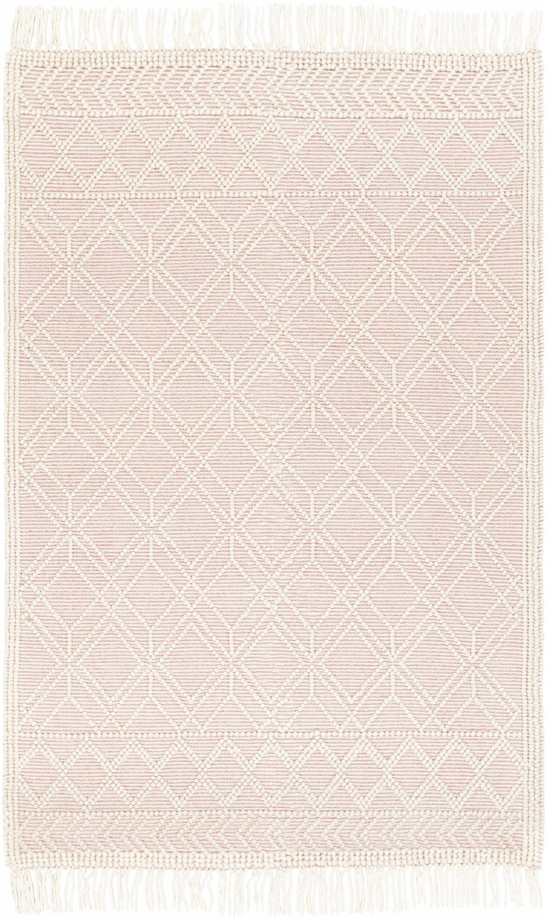 Hand Woven Contemporary Ivory and Peach Tribal Trellis Design Wool Area Rug - The Rug Decor