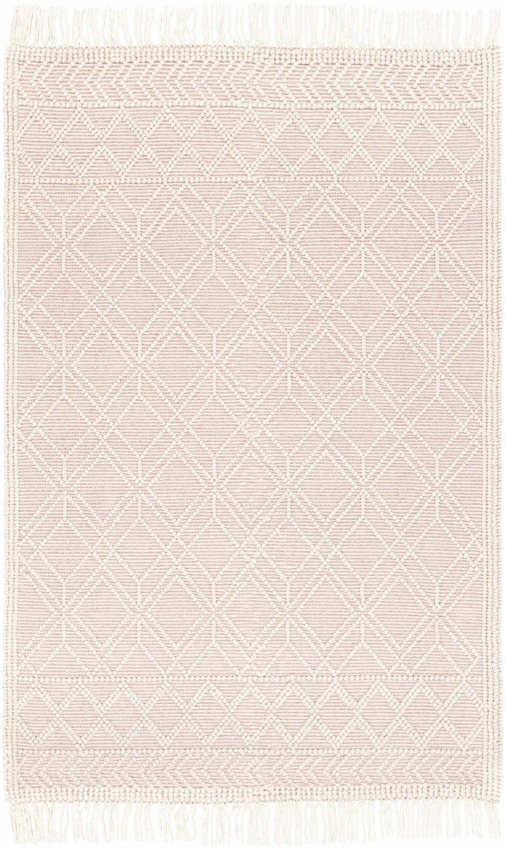 Hand Woven Contemporary Ivory and Peach Tribal Trellis Design Wool Area Rug - The Rug Decor