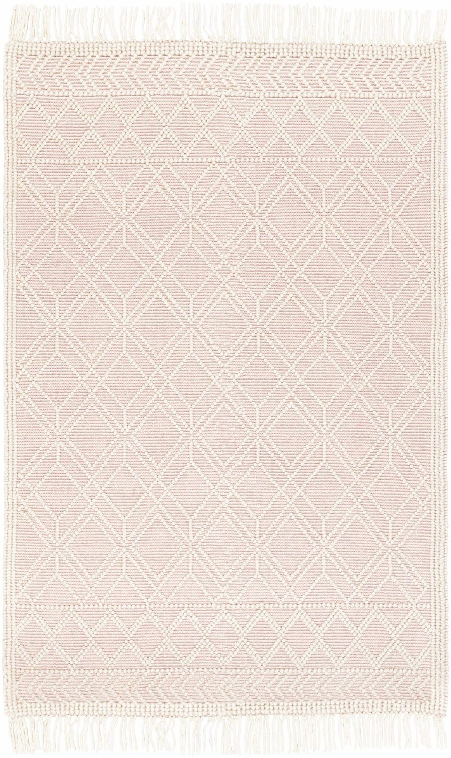 Hand Woven Contemporary Ivory and Peach Tribal Trellis Design Wool Area Rug - The Rug Decor