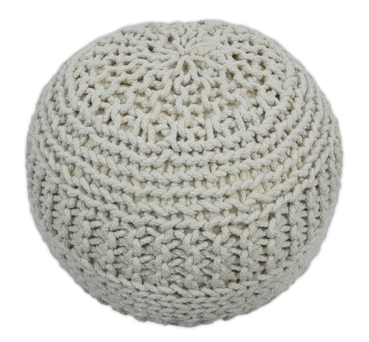 Hand Woven Macrame Beige Pouf Ottoman- Footstool, Chair or Footrest | TRD112 - The Rug Decor