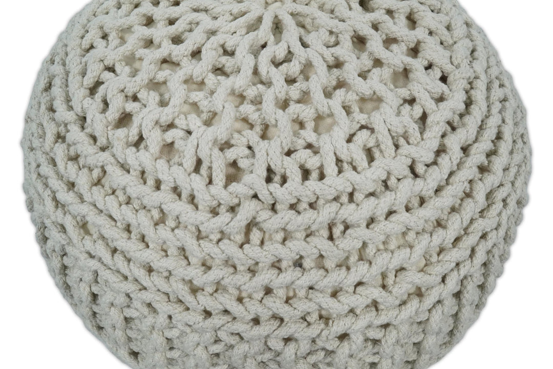 Hand Woven Macrame Beige Pouf Ottoman- Footstool, Chair or Footrest | TRD112 - The Rug Decor