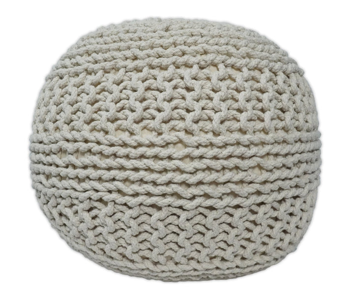 Hand Woven Macrame Beige Pouf Ottoman- Footstool, Chair or Footrest | TRD112 - The Rug Decor