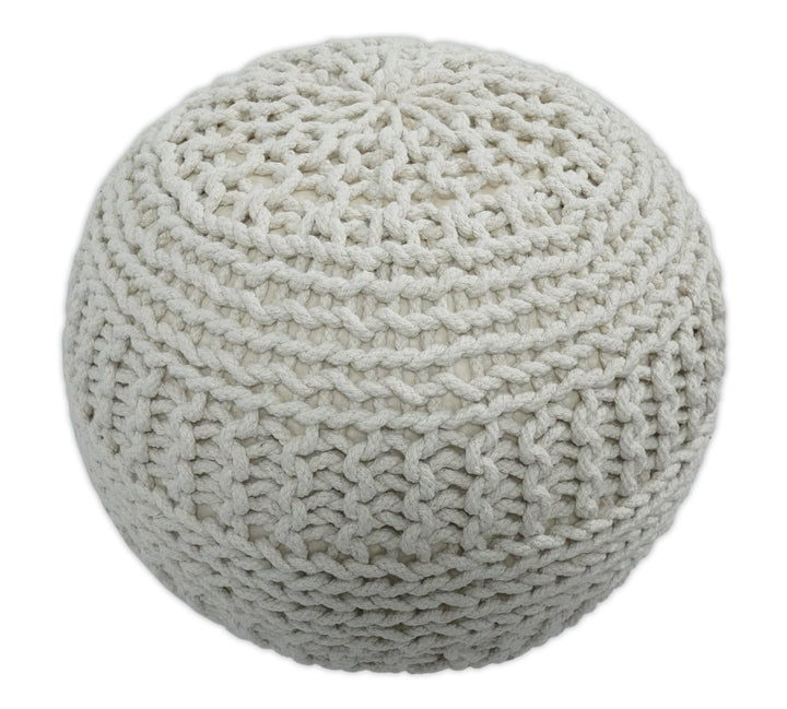 Hand Woven Macrame Beige Pouf Ottoman- Footstool, Chair or Footrest | TRD112 - The Rug Decor