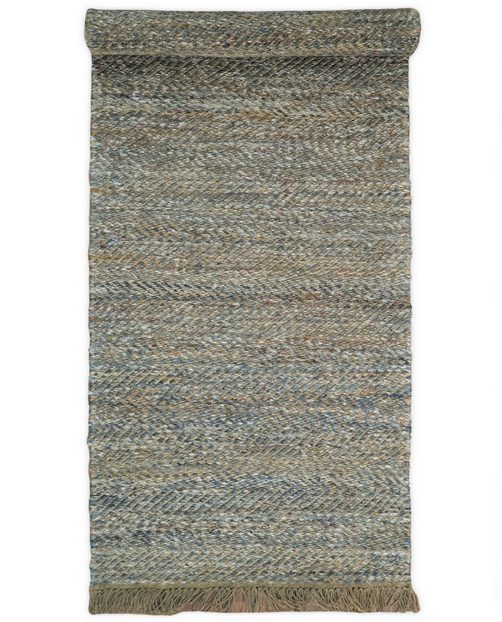 Hand Woven Natural Fiber Gray and Brown Jute and Art Silk Rug | JR9 - The Rug Decor