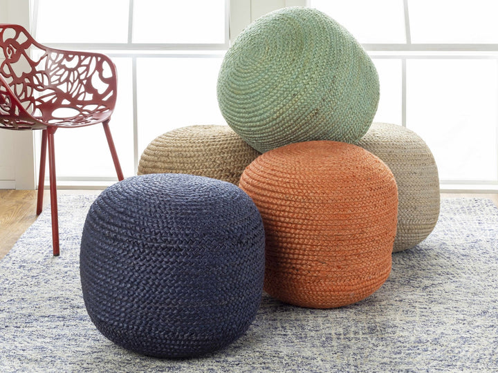 Hand Woven Natural Fibers Tan Cylindrical Jute Pouf - The Rug Decor