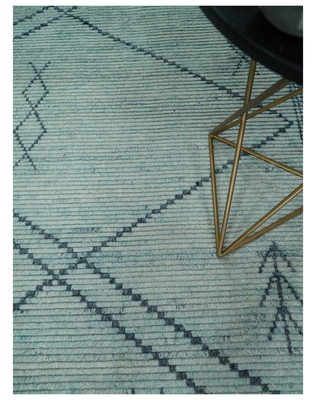 Hand Woven Silver and Blue Abstract Trellis Moroccan Rug Made with Blended Wool 6x9, 8x10 and 9x12 | UL28 - The Rug Decor