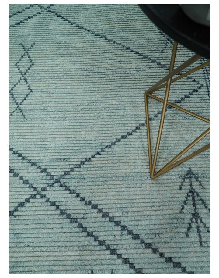 Hand Woven Silver and Blue Abstract Trellis Moroccan Rug Made with Blended Wool 6x9, 8x10 and 9x12 | UL28 - The Rug Decor
