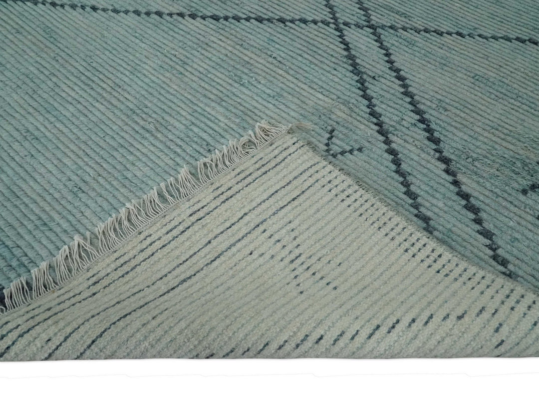 Hand Woven Silver and Blue Abstract Trellis Moroccan Rug Made with Blended Wool 6x9, 8x10 and 9x12 | UL28 - The Rug Decor