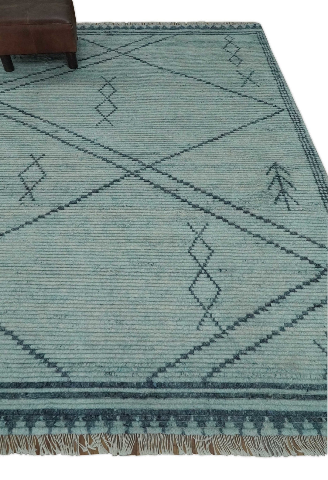 Hand Woven Silver and Blue Abstract Trellis Moroccan Rug Made with Blended Wool 6x9, 8x10 and 9x12 | UL28 - The Rug Decor
