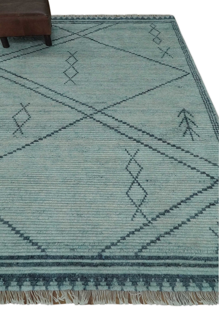 Hand Woven Silver and Blue Abstract Trellis Moroccan Rug Made with Blended Wool 6x9, 8x10 and 9x12 | UL28 - The Rug Decor