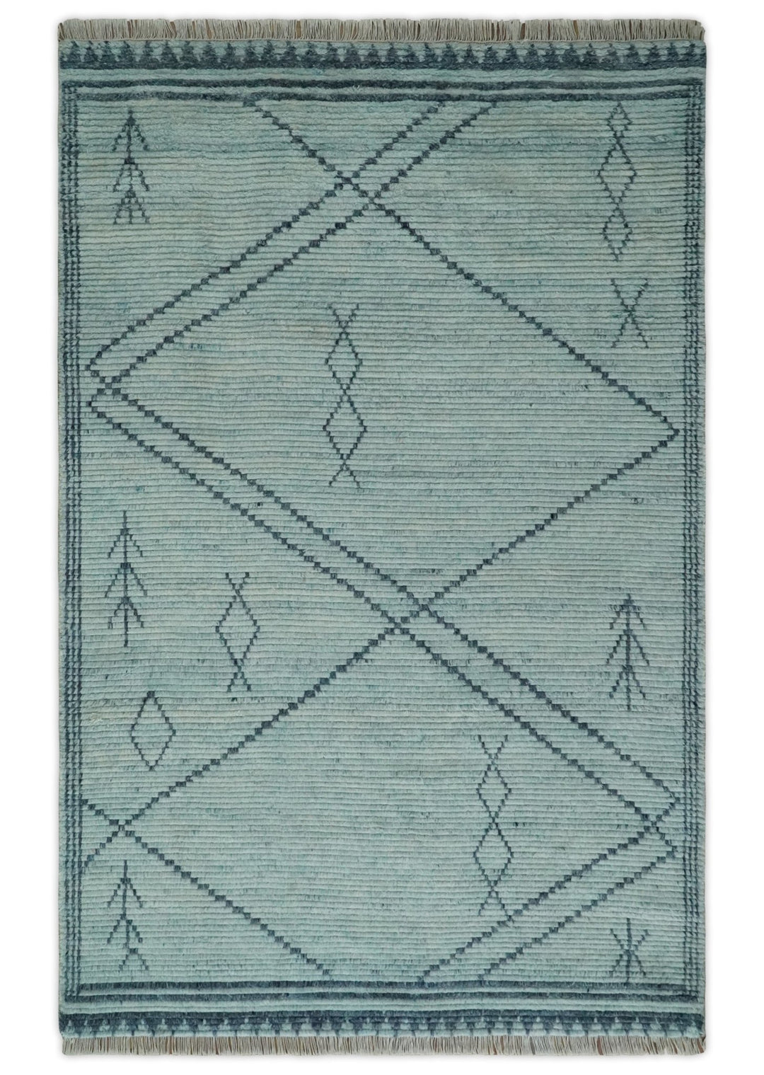 Hand Woven Silver and Blue Abstract Trellis Moroccan Rug Made with Blended Wool 6x9, 8x10 and 9x12 | UL28 - The Rug Decor