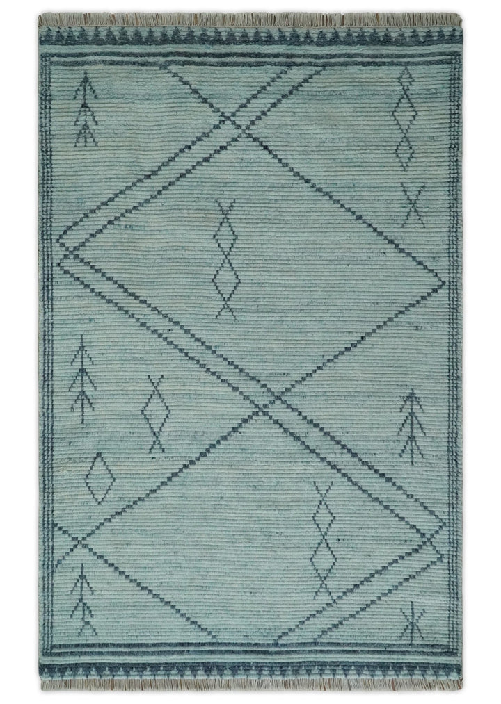 Hand Woven Silver and Blue Abstract Trellis Moroccan Rug Made with Blended Wool 6x9, 8x10 and 9x12 | UL28 - The Rug Decor