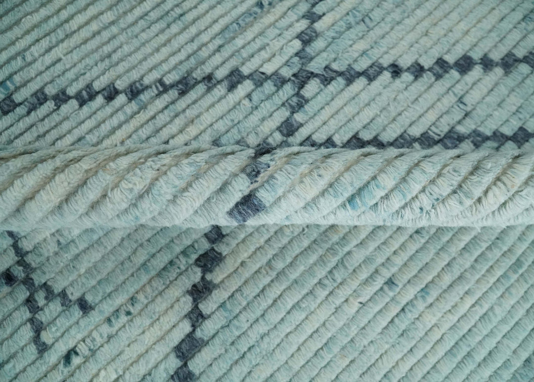 Hand Woven Silver and Blue Abstract Trellis Moroccan Rug Made with Blended Wool 6x9, 8x10 and 9x12 | UL28 - The Rug Decor