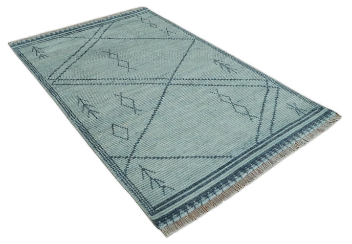 Hand Woven Silver and Blue Abstract Trellis Moroccan Rug Made with Blended Wool 6x9, 8x10 and 9x12 | UL28 - The Rug Decor