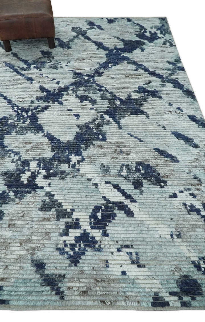 Hand Woven Silver, Blue and Charcoal Abstract Trellis Moroccan Rug Made with Blended Wool 5x8, 8x10 and 9x12 | UL40 - The Rug Decor