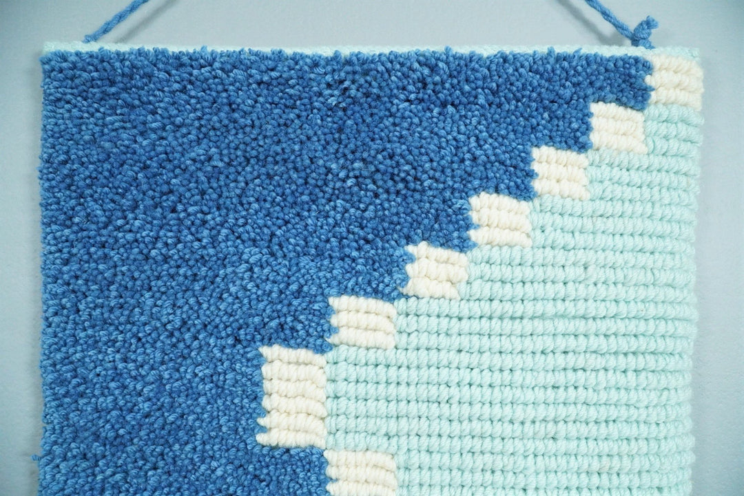 Hand Woven Wool Tapestry White and Blue Bohemian Modern Wall Hanging | WH8 - The Rug Decor