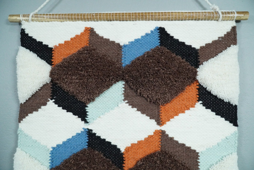 Hand Woven Wool Tapestry White and Brown Bohemian Modern Wall Hanging | WH9 - The Rug Decor