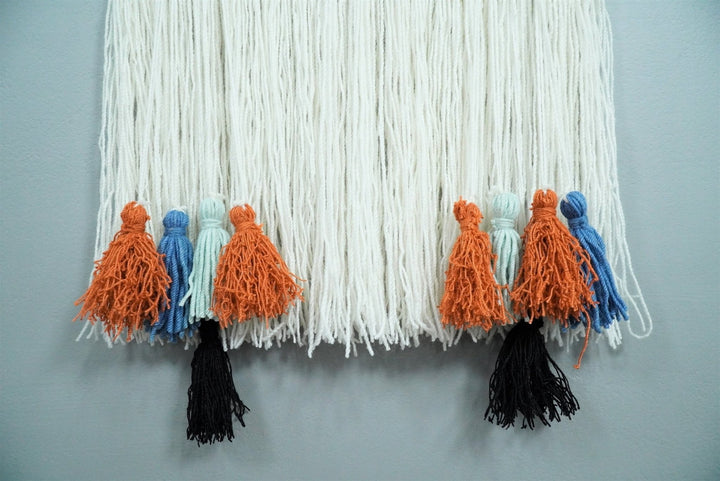 Hand Woven Wool Tapestry White and Brown Bohemian Modern Wall Hanging | WH9 - The Rug Decor